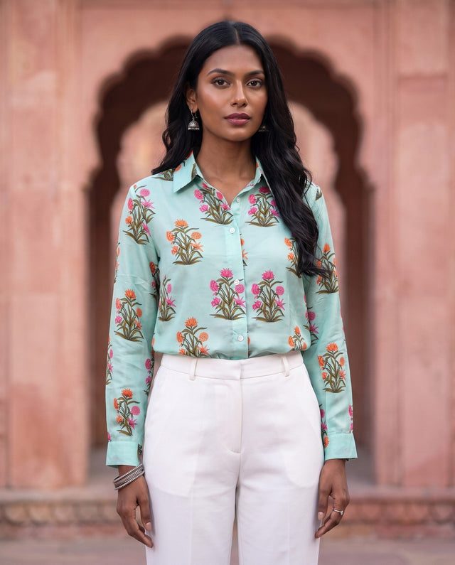 Aqua Mughal Floral Shirt