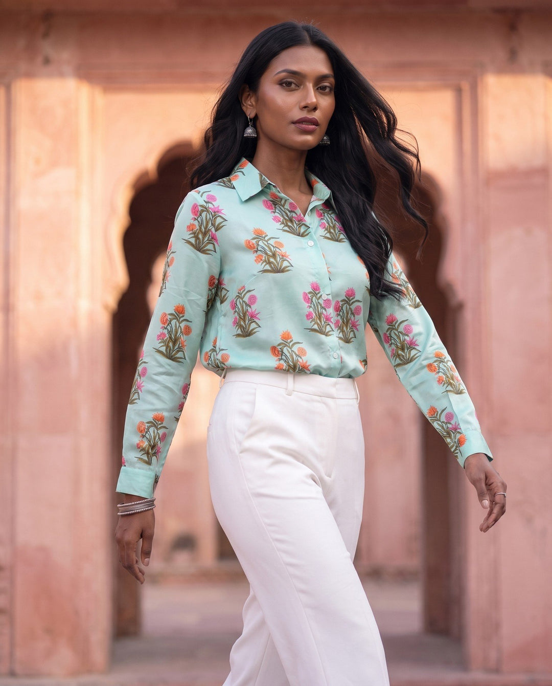 Aqua Mughal Floral Shirt - styled look