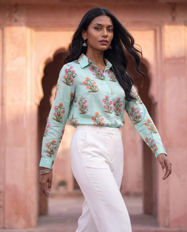 Aqua Mughal Floral Shirt