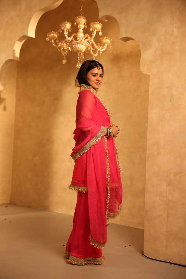 Mikka Pink Sleeveless Chanderi Mirror Work Kurta Set With Chiffon Dupatta - view 2