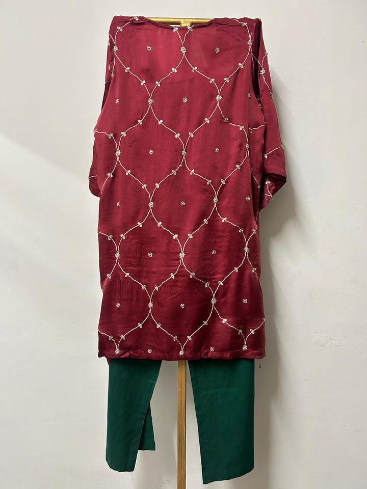 RUHA MAROON STRAIGHT SET Gulabo Jaipur