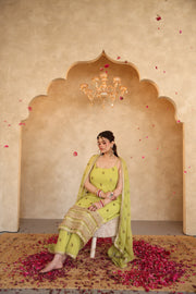Hunar Lime Green Gota Lace Georgette Straight Kurta Set With Dupatta - Deedar-e-Mehfil collection by Gulabo Jaipur