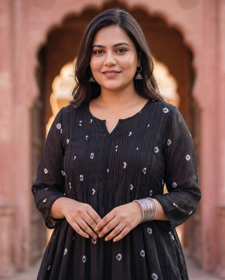 Black Bandhani Dress – detail view