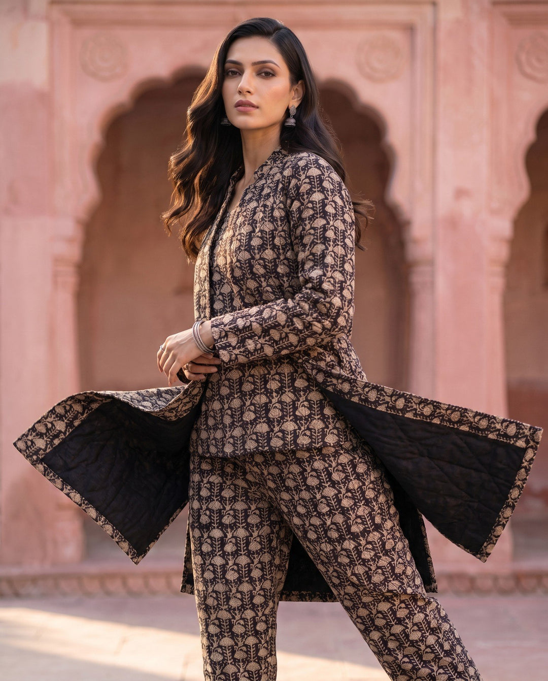 Black Beige Booti Jacket Set - styled look