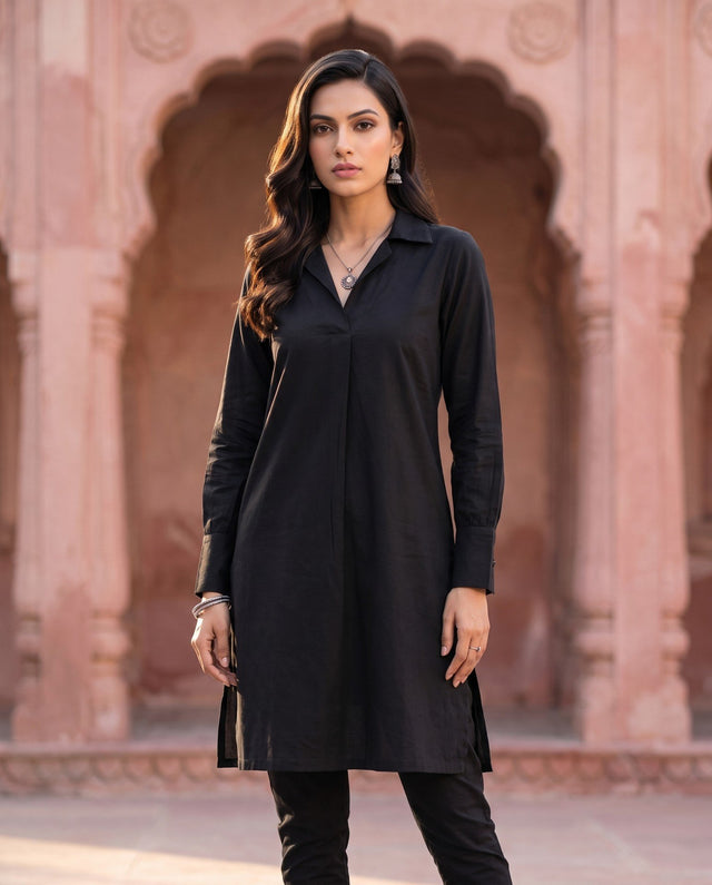 Black Collared Shirt Kurta