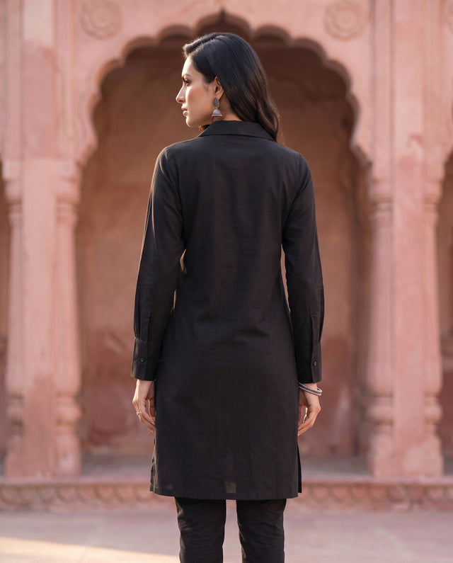Black Collared Shirt Kurta