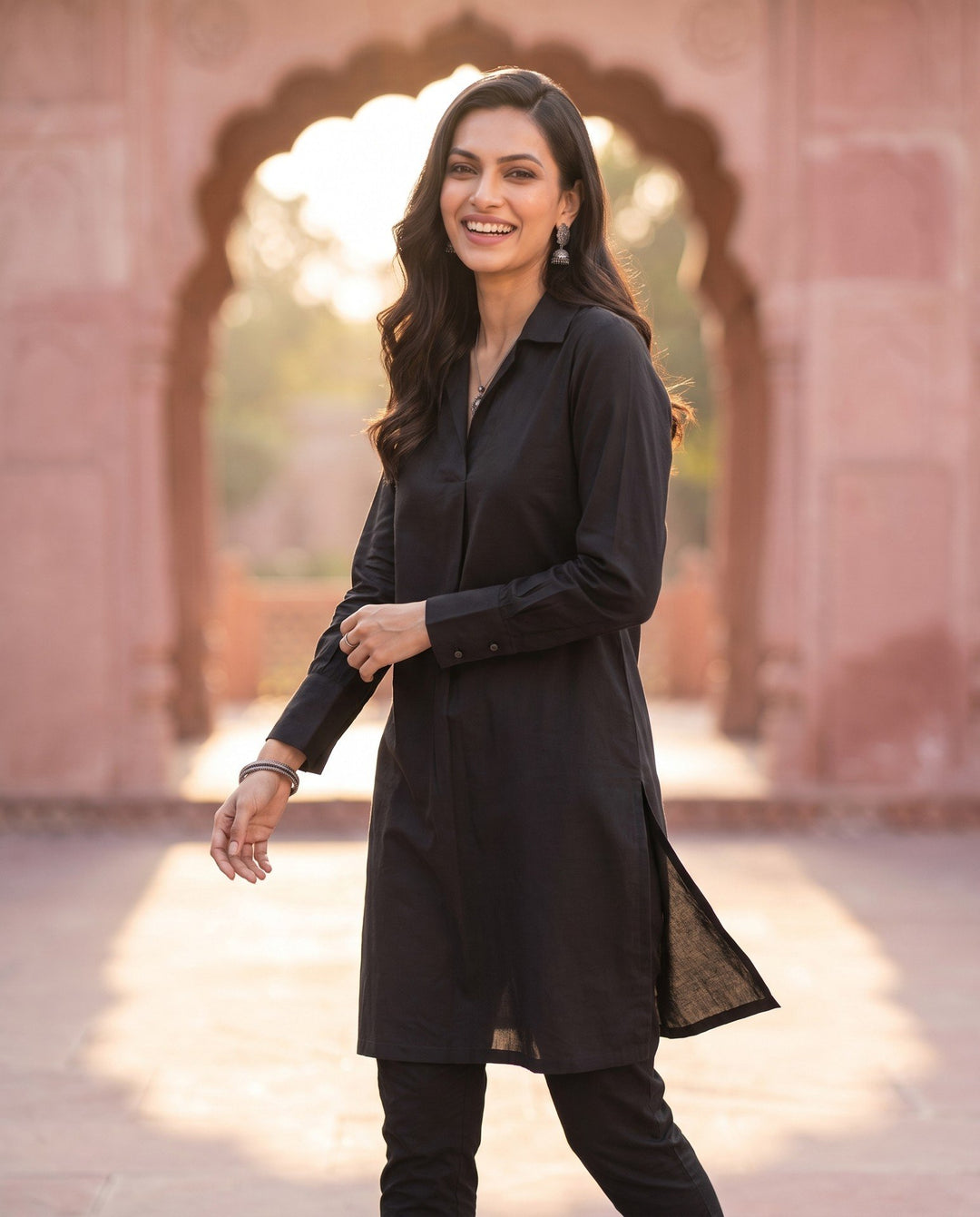 Black Collared Shirt Kurta – styled look