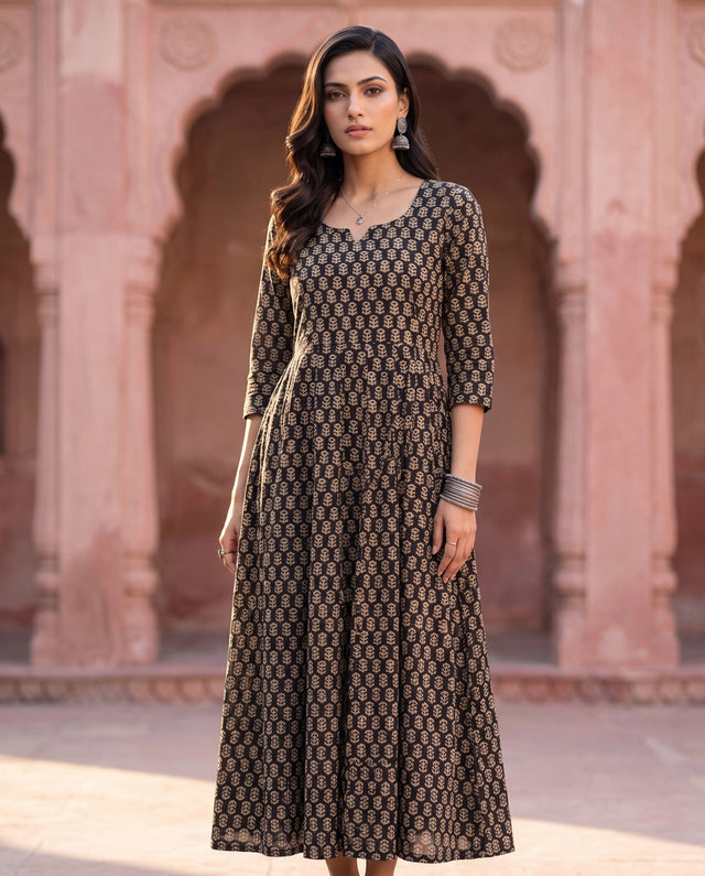 Black Cream Booti Anarkali