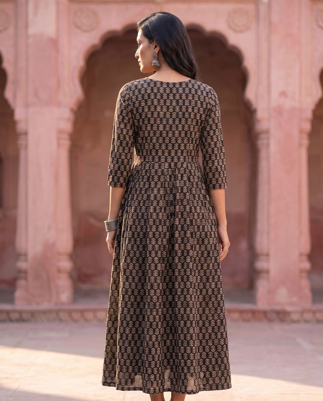 Black Cream Booti Anarkali