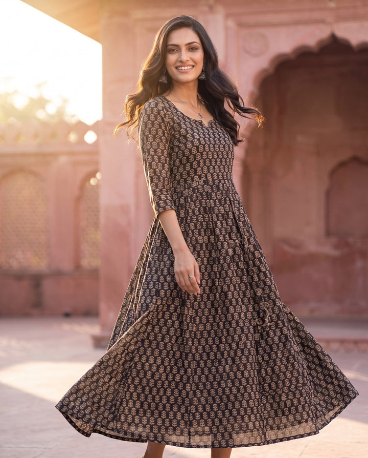 Black Cream Booti Anarkali – styled look