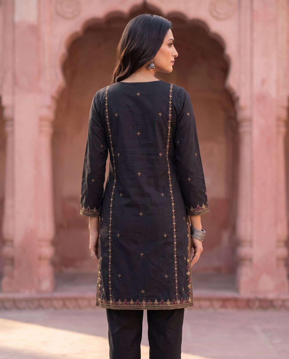Black Embroidered Co-ord Set – back view