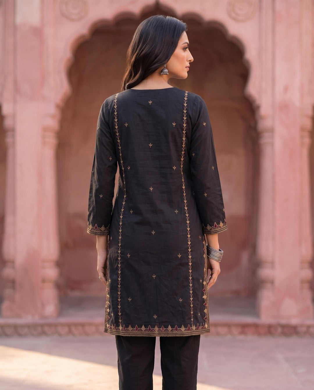 Black Embroidered Co-ord Set – back view
