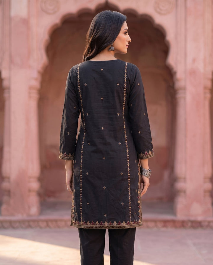Black Embroidered Co-ord Set – back view