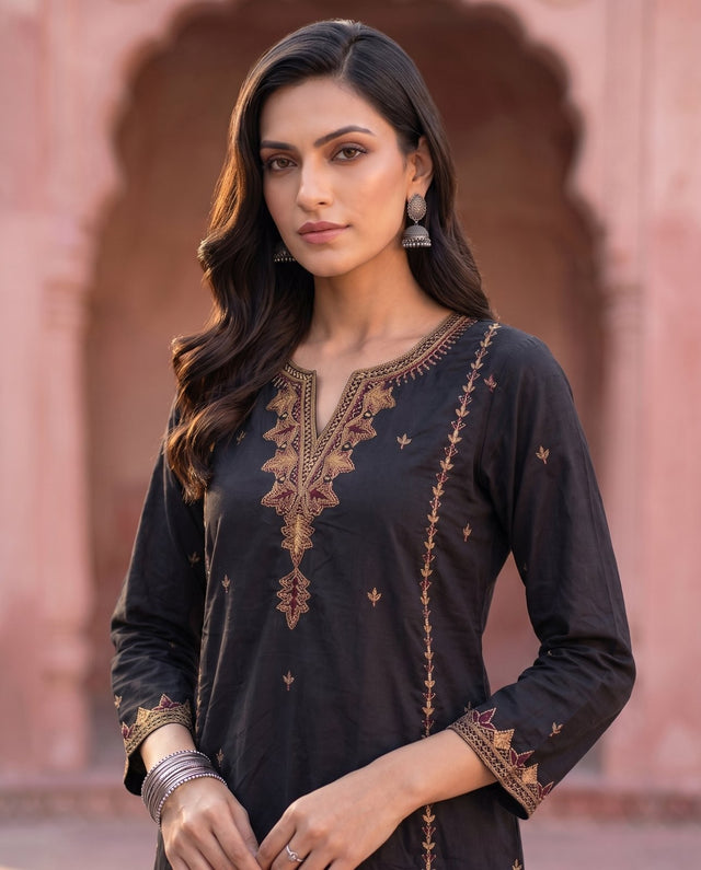 Black Embroidered Co-ord Set