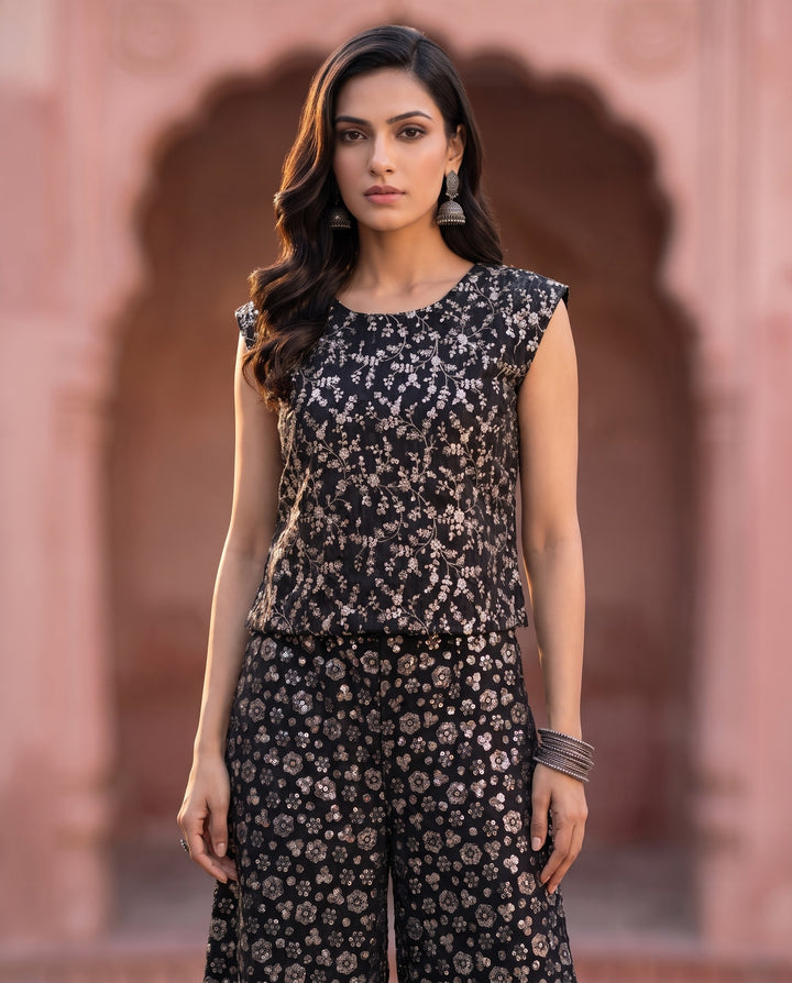 Black & Gold Foil Print Co-ord Set – front view
