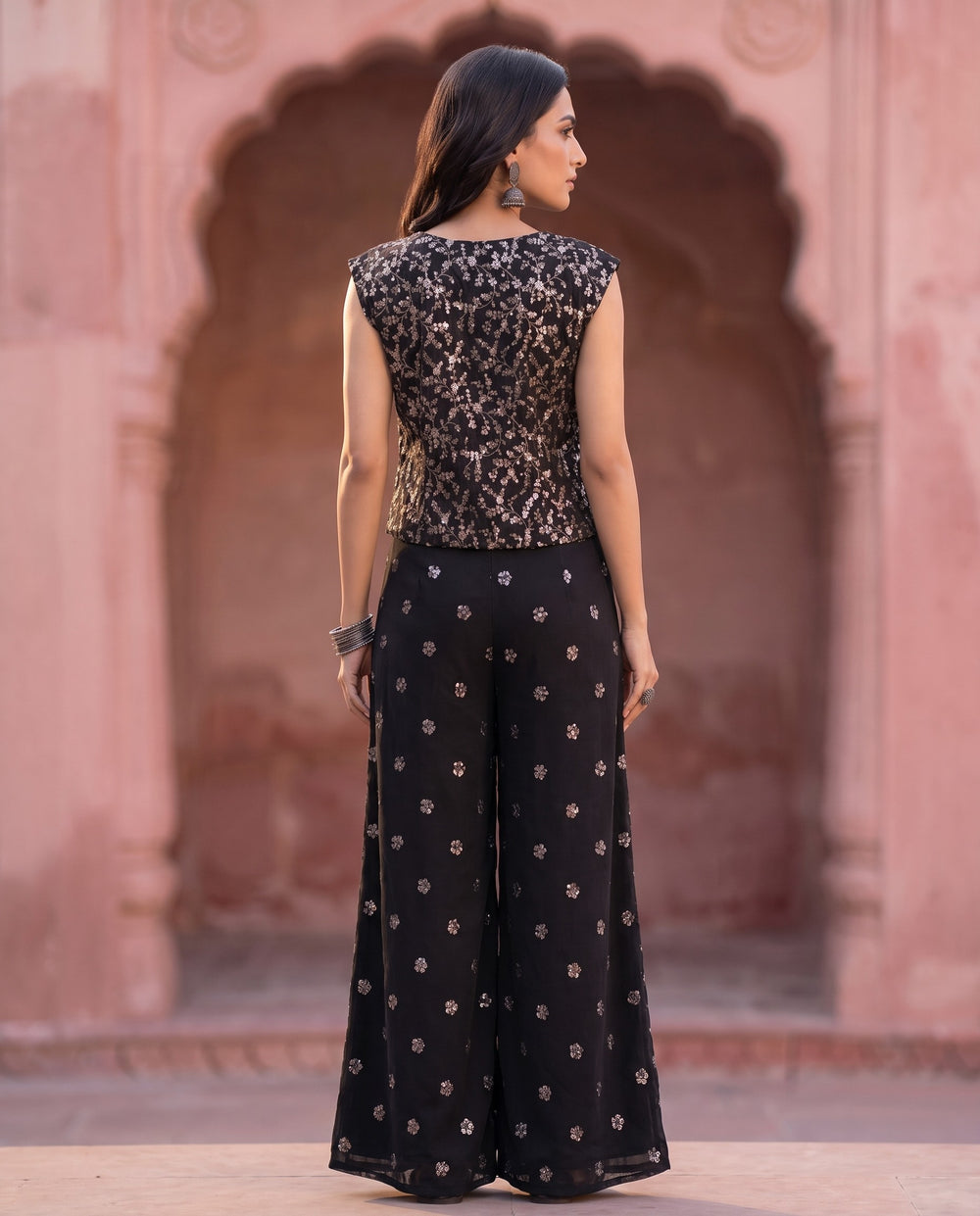 Black & Gold Foil Print Co-ord Set – back view