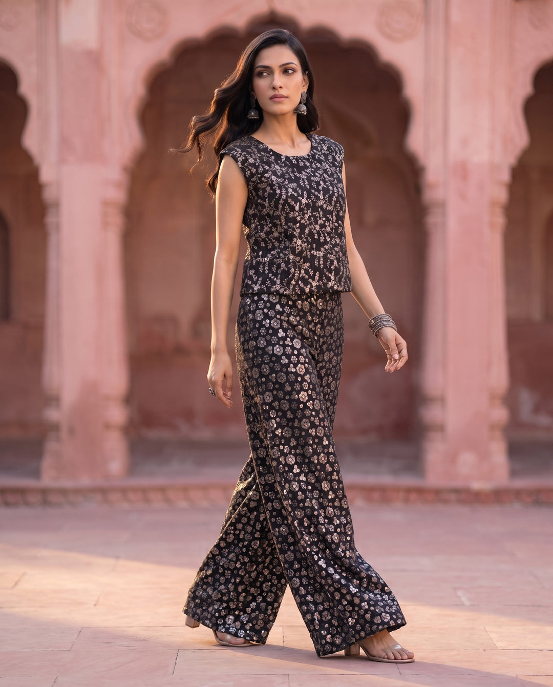 Black & Gold Foil Print Co-ord Set – styled look