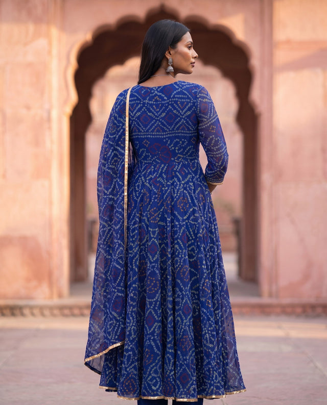 Blue Bandhani Anarkali Set