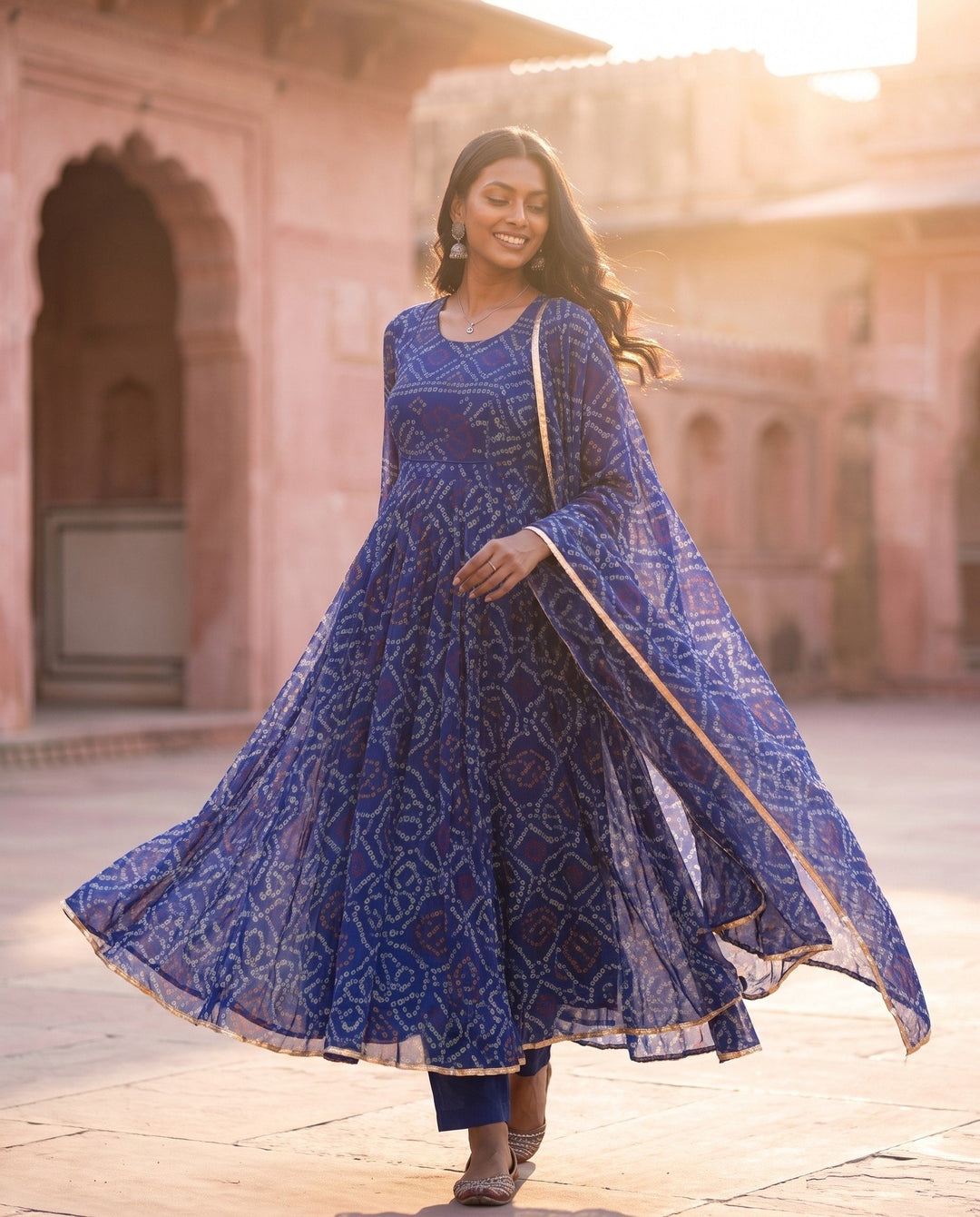 Blue Bandhani Anarkali Set – styled look
