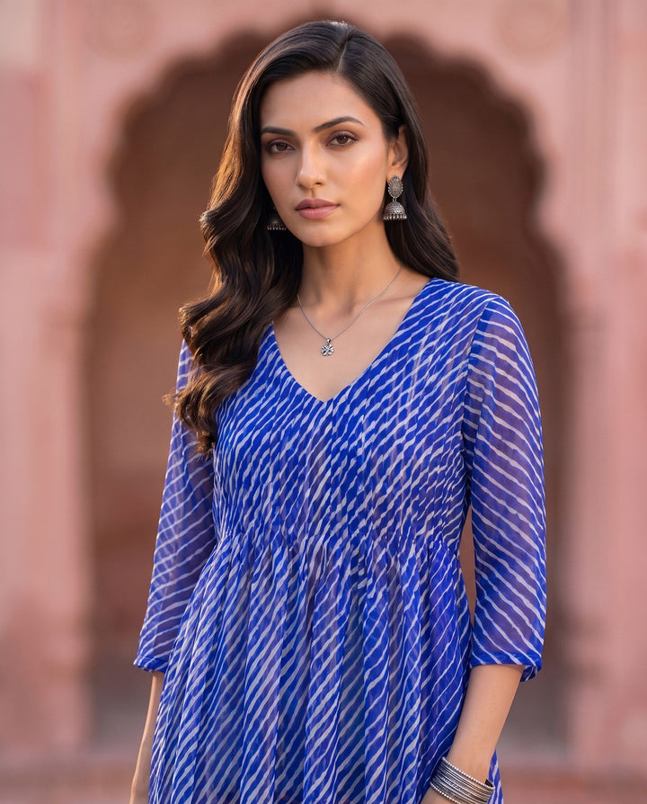 Blue Leheriya Anarkali – detail view