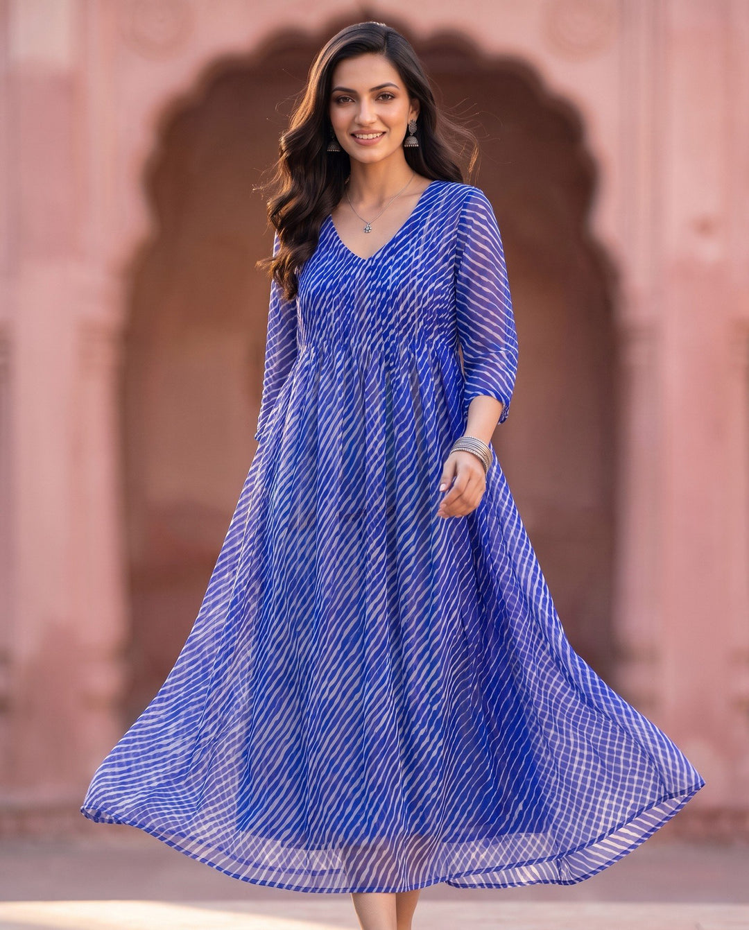 Blue Leheriya Anarkali – styled look