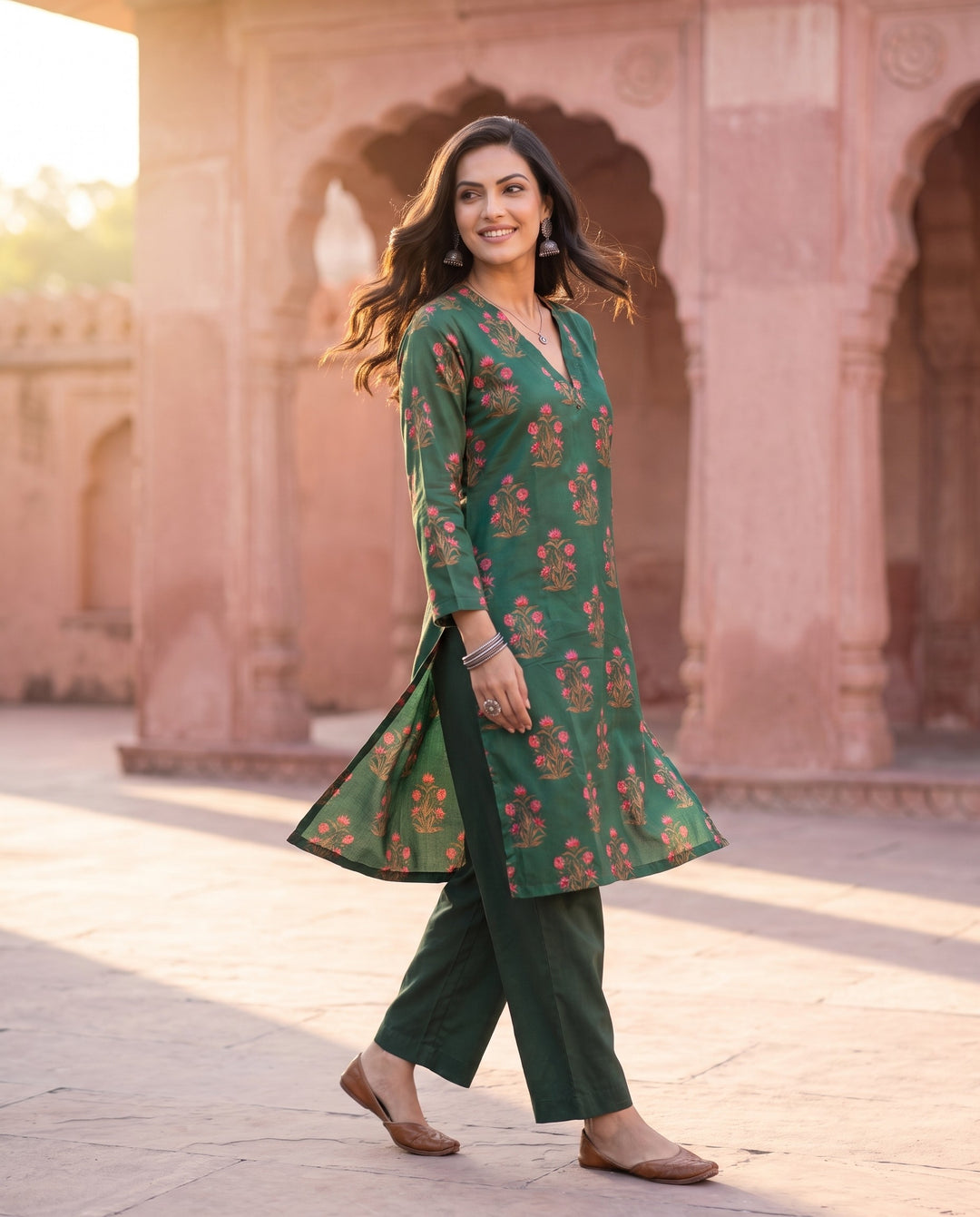 Bottle Green Floral Printed Co-ord Set – styled look