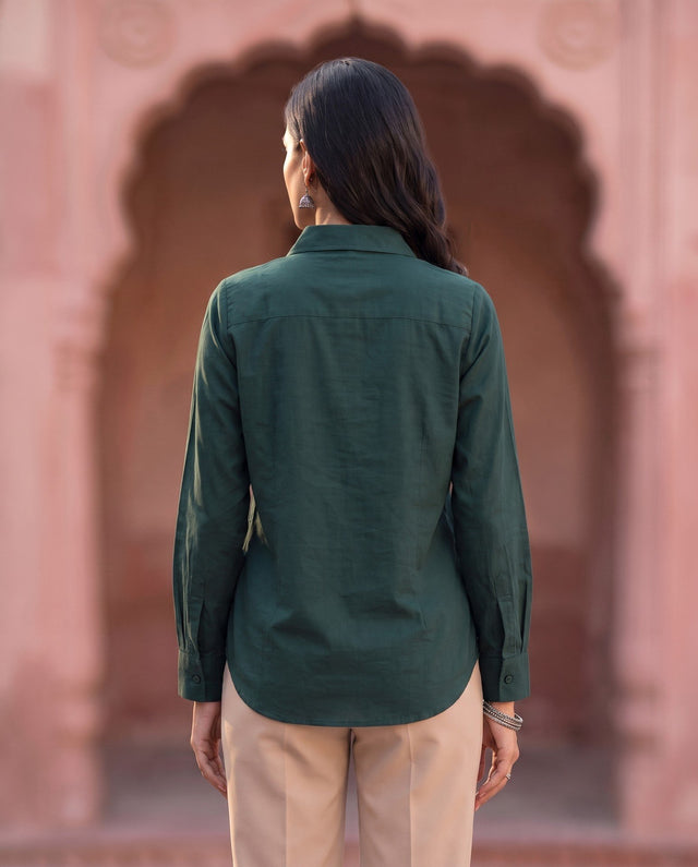 Bottle Green Plain Shirt