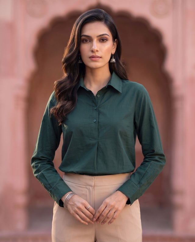Bottle Green Plain Shirt