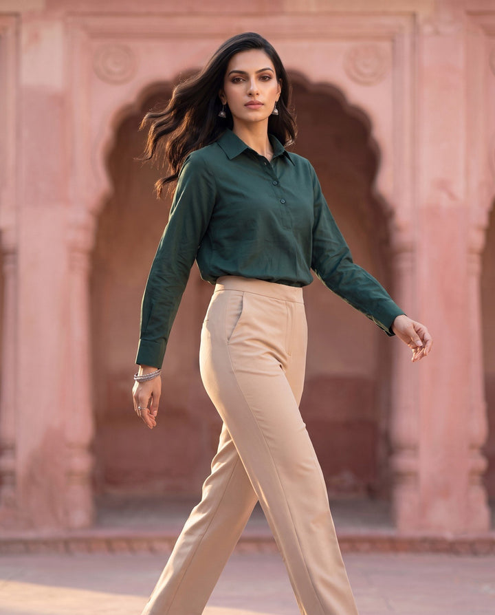 Bottle Green Plain Shirt - styled look