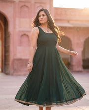 Bottle Green Sleeveless Anarkali 4