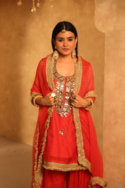 Mikka Red Sleeveless Chanderi Mirror Work Kurta Set With Chiffon Dupatta - view 8