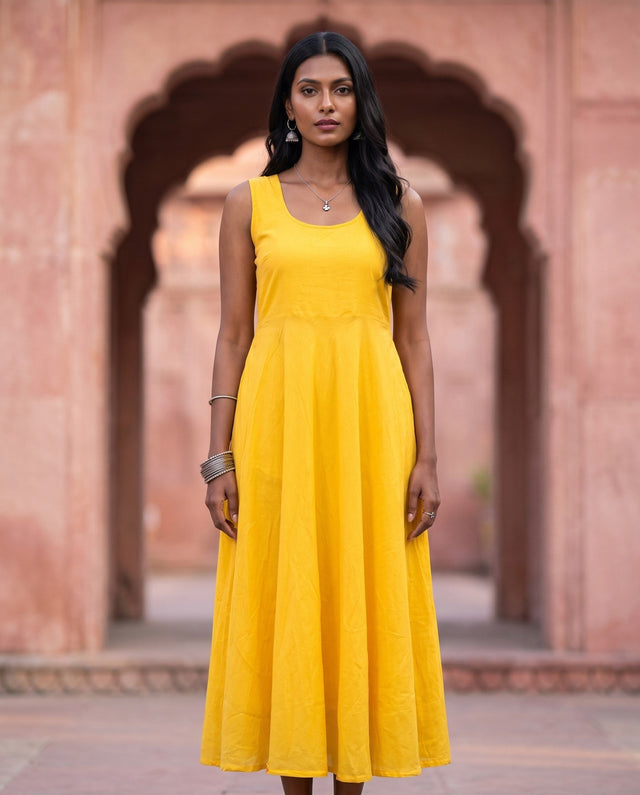 Canary Yellow Sleeveless Anarkali