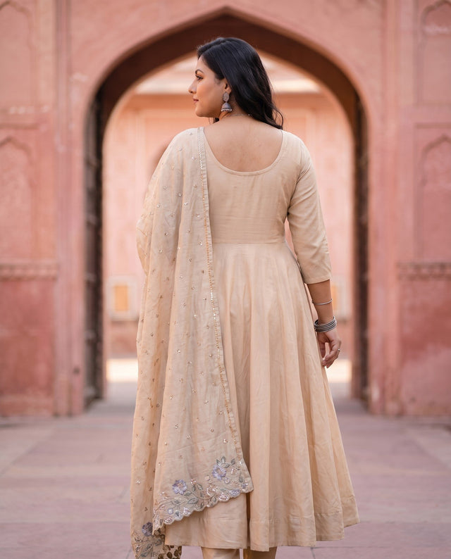 Champagne Embroidered Anarkali Set