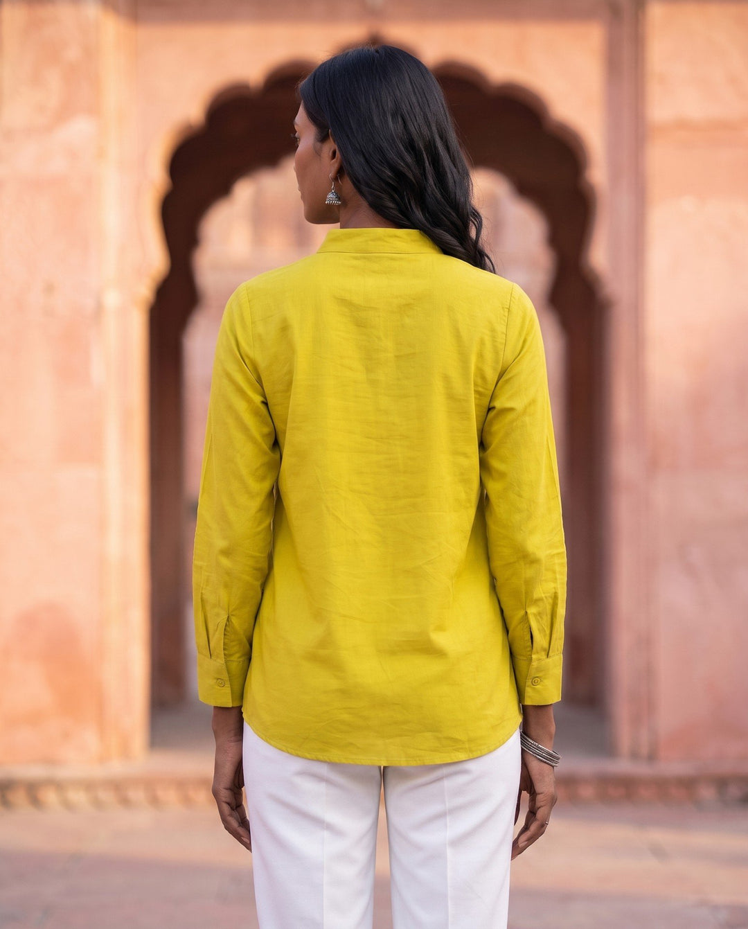 Chartreuse Popover Shirt - back view