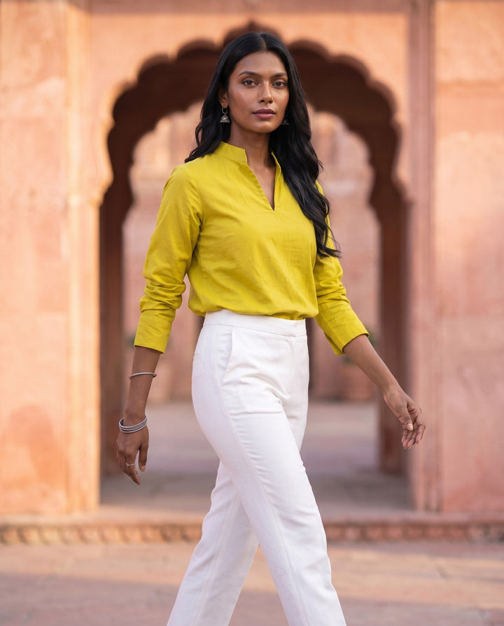 Chartreuse Popover Shirt - styled look