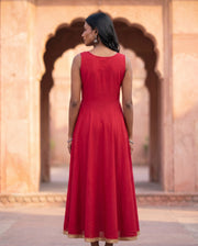 Crimson Red Sleeveless Anarkali 2