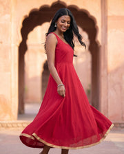 Crimson Red Sleeveless Anarkali 4