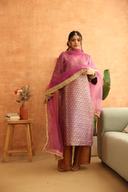 Abeer Purple Brocade Kiran Lace Straight Kurta Set With Organza Dupatta - view 2