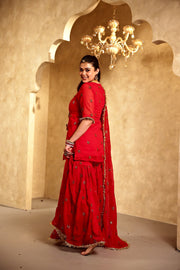 Saqi Red Georgette Embroidered Sharara Set With Dupatta - view 5
