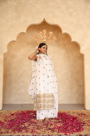 Hunar White Gota Lace Georgette Straight Kurta Set With Dupatta - view 3