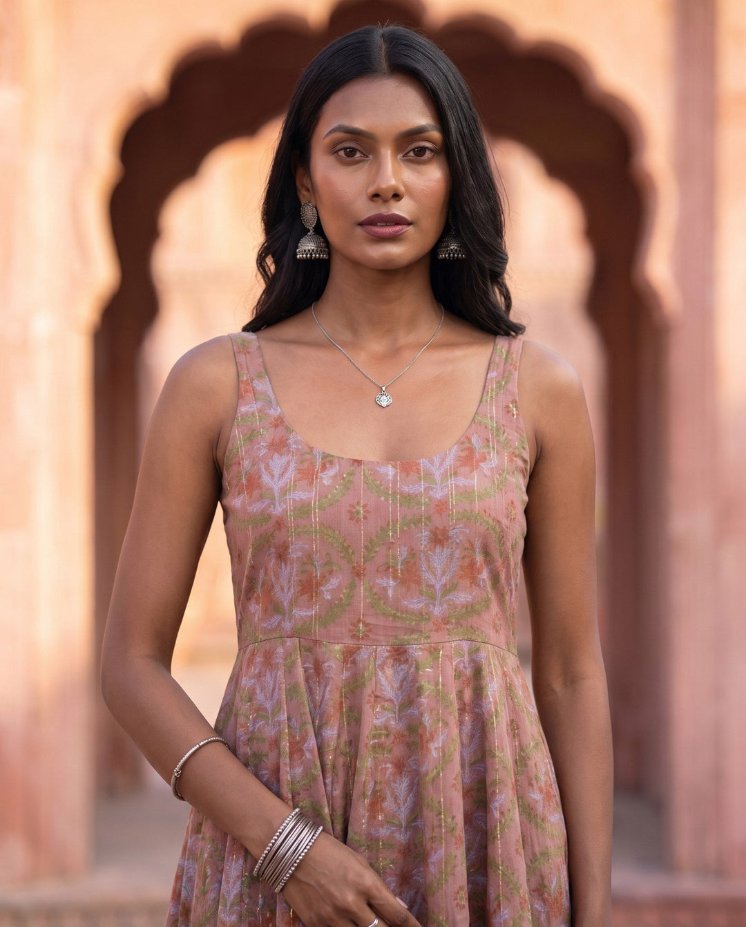 Dusty Rose Sleeveless Anarkali – detail view
