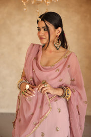 Hunar Pink Gota Lace Georgette Straight Kurta Set With Dupatta - view 6