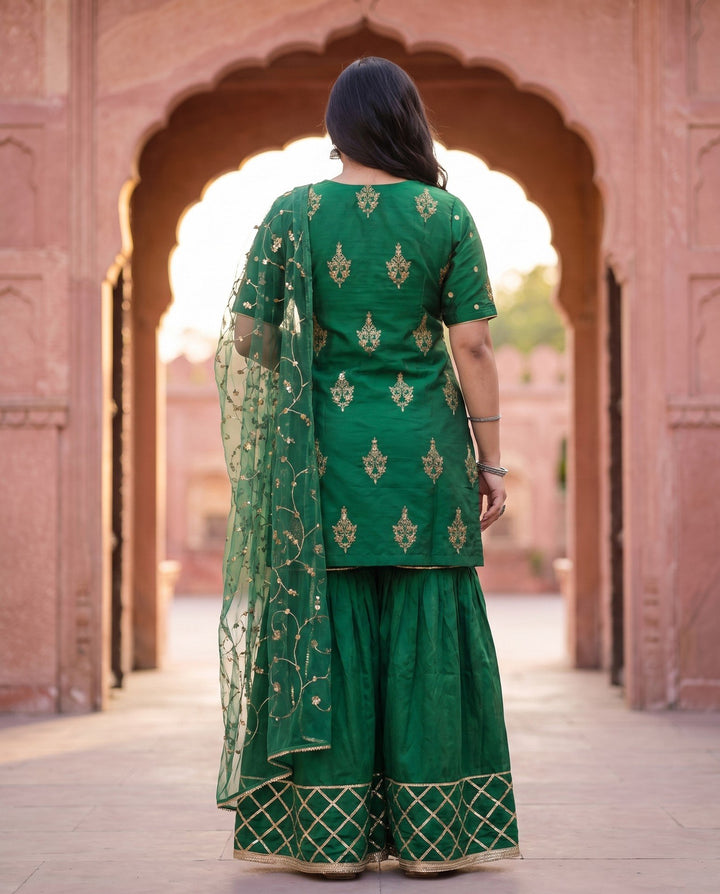 Emerald Gold Sharara Set - back view