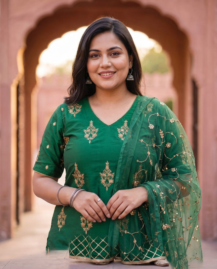 Emerald Gold Sharara Set - detail view