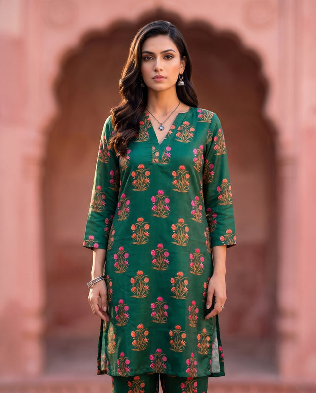 Emerald Green Floral Printed Co-ord Set