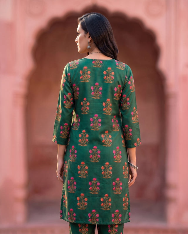 Emerald Green Floral Printed Co-ord Set