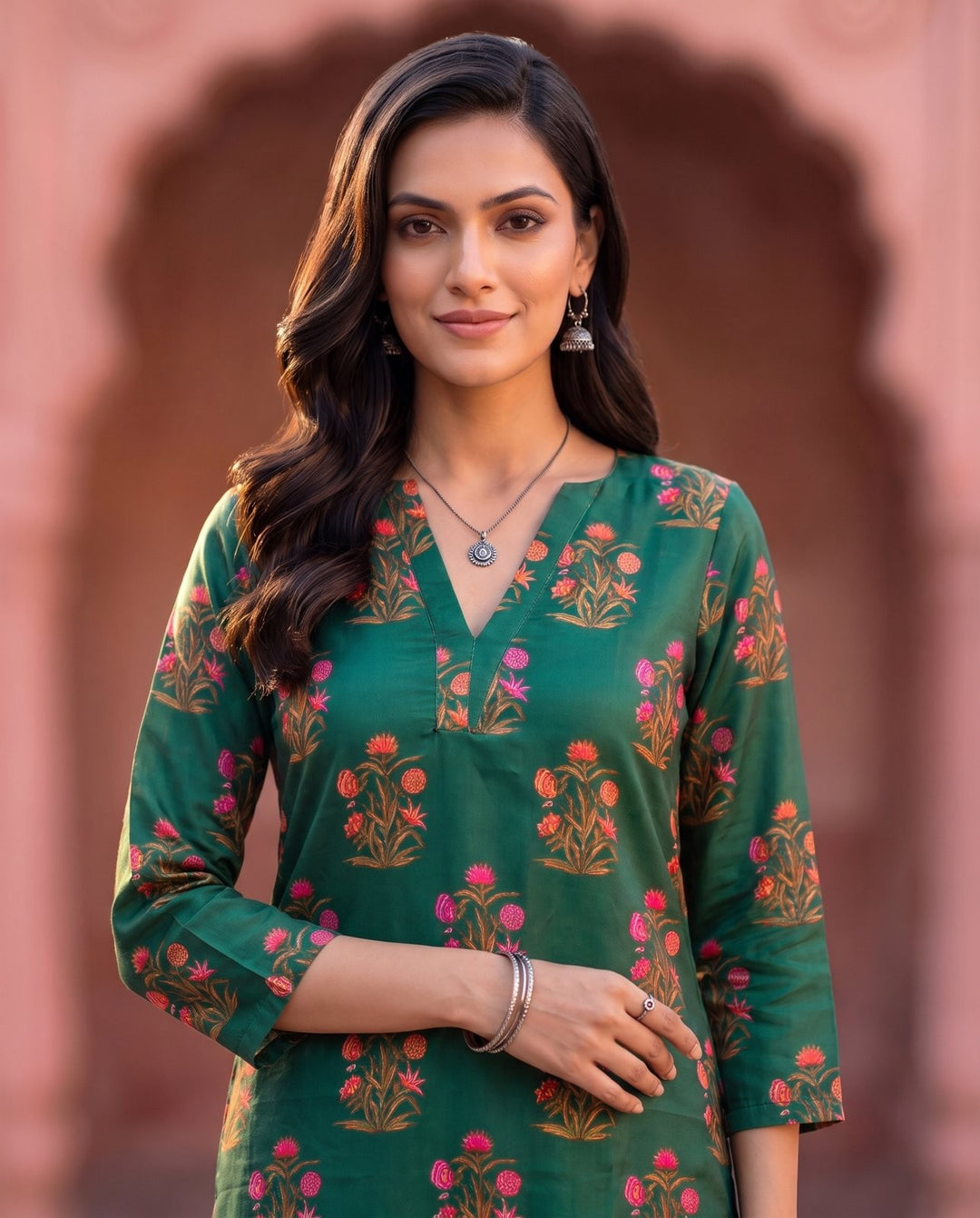 Emerald Green Floral Printed Co-ord Set – detail view