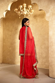 Mikka Red Sleeveless Chanderi Mirror Work Kurta Set With Chiffon Dupatta - view 4