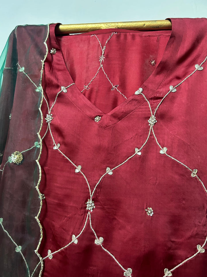 RUHA MAROON STRAIGHT SET Gulabo Jaipur