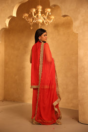Mikka Red Sleeveless Chanderi Mirror Work Kurta Set With Chiffon Dupatta - view 4